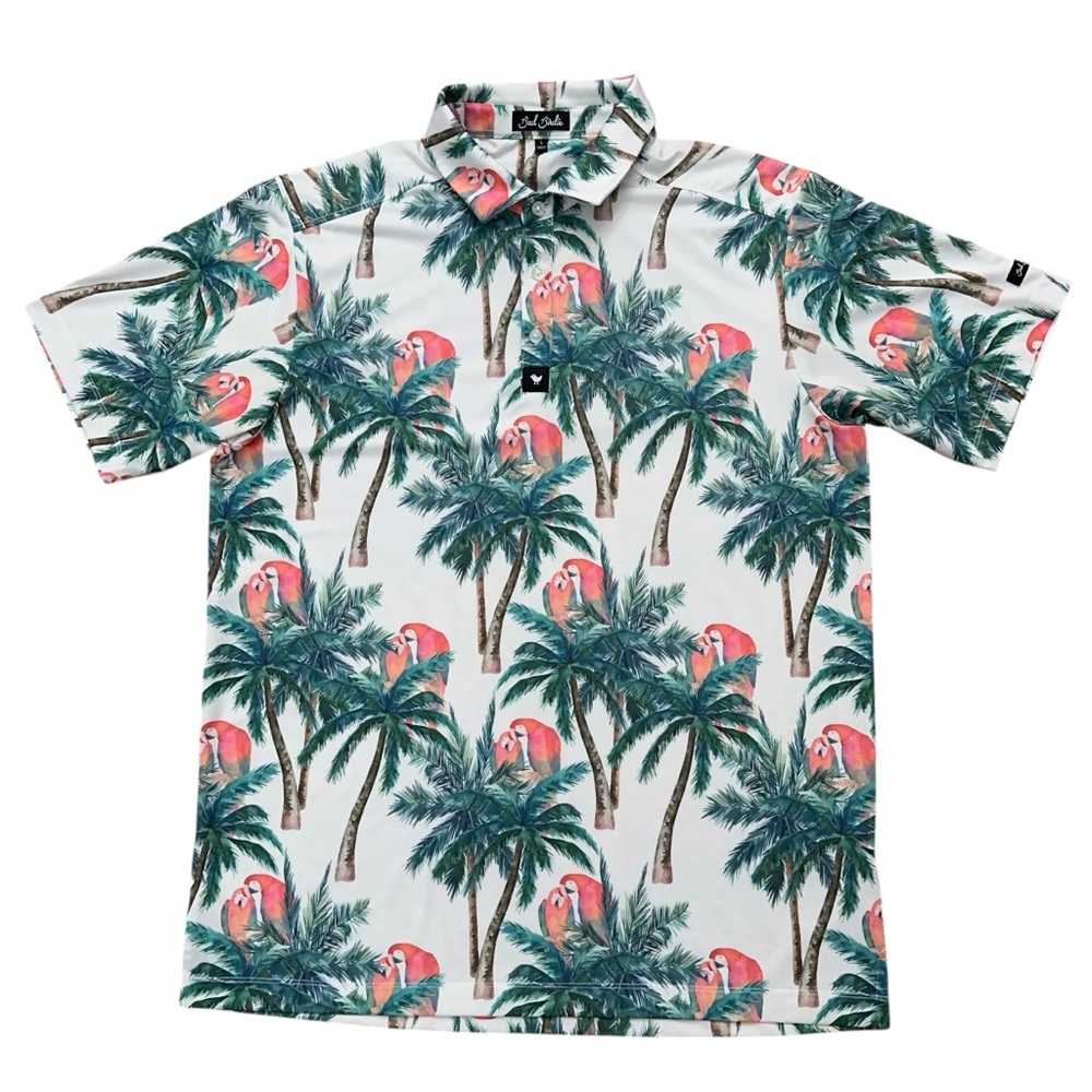 Bad Birdie Polo Shirt Mens Size L Short Sleeve Golf Performace Parrots White